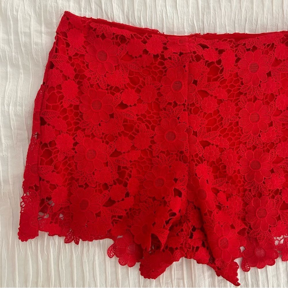 Red Lace Detail Shorts - Picture 2 of 6